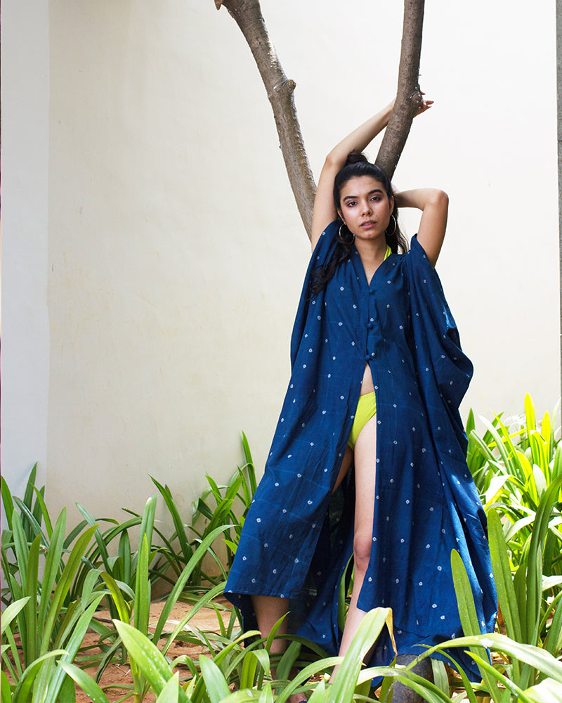 Aloe Vera Infused Bandhej Printed Organic Cotton Long Cover Up