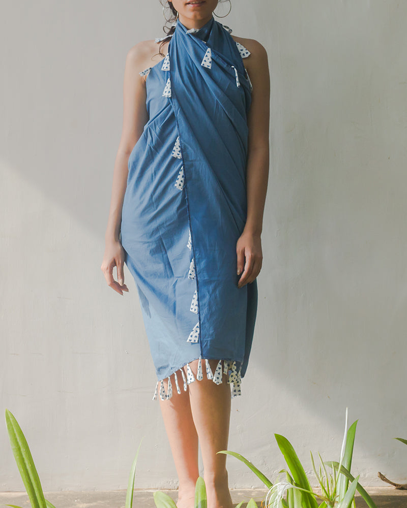 Aloe Vera Infused Blue Organic Cotton Sarong with Tassles