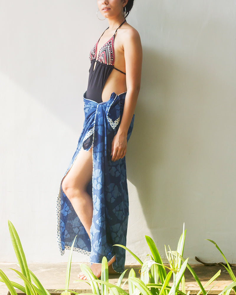 Aloe Vera Infused Leaf Printed Organic Cotton Sarong