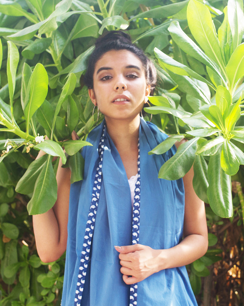 Aloe Vera Infused Organic Cotton Blue Scarf with Printed Border