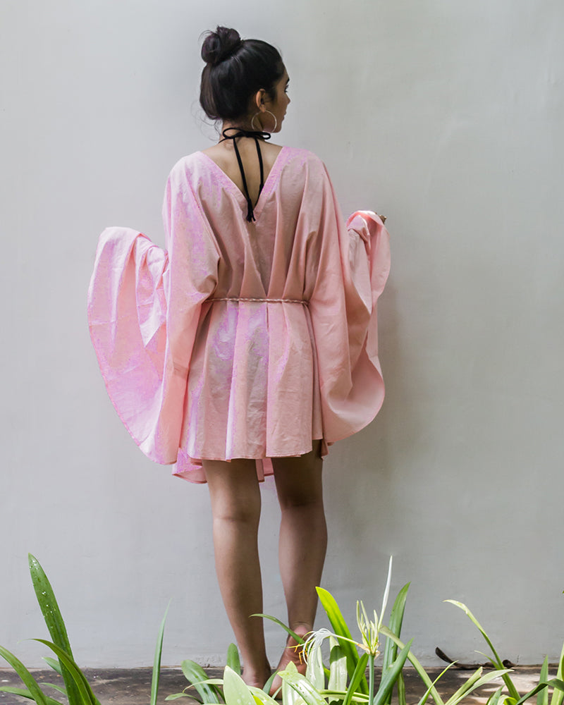 Aloe Vera Infused Organic Cotton Pink Kaftan with Embroidery