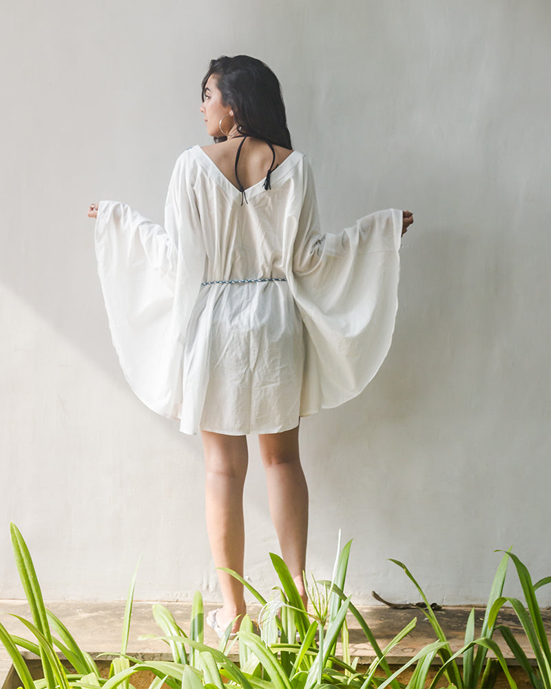 Aloe Vera Infused Organic Cotton White Kaftan with Embroidery