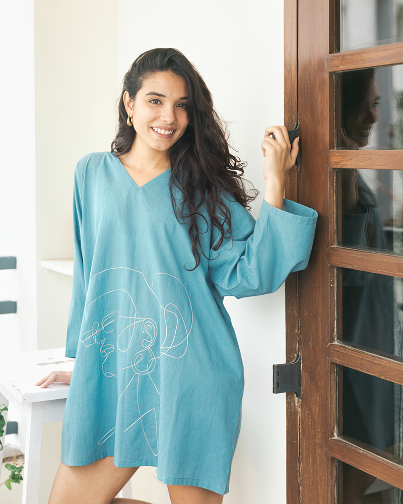 Cool Gal Embroidered Organic Cotton Kaftan Dress