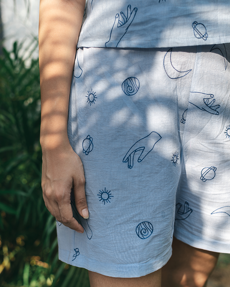 In the Sky: Organic Cotton Embroidered Shorts Co-ord Set