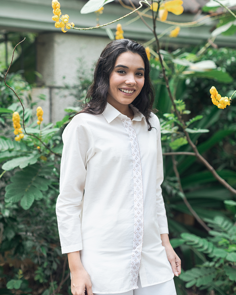 Organic Cotton Shirt with Embroidered Flap