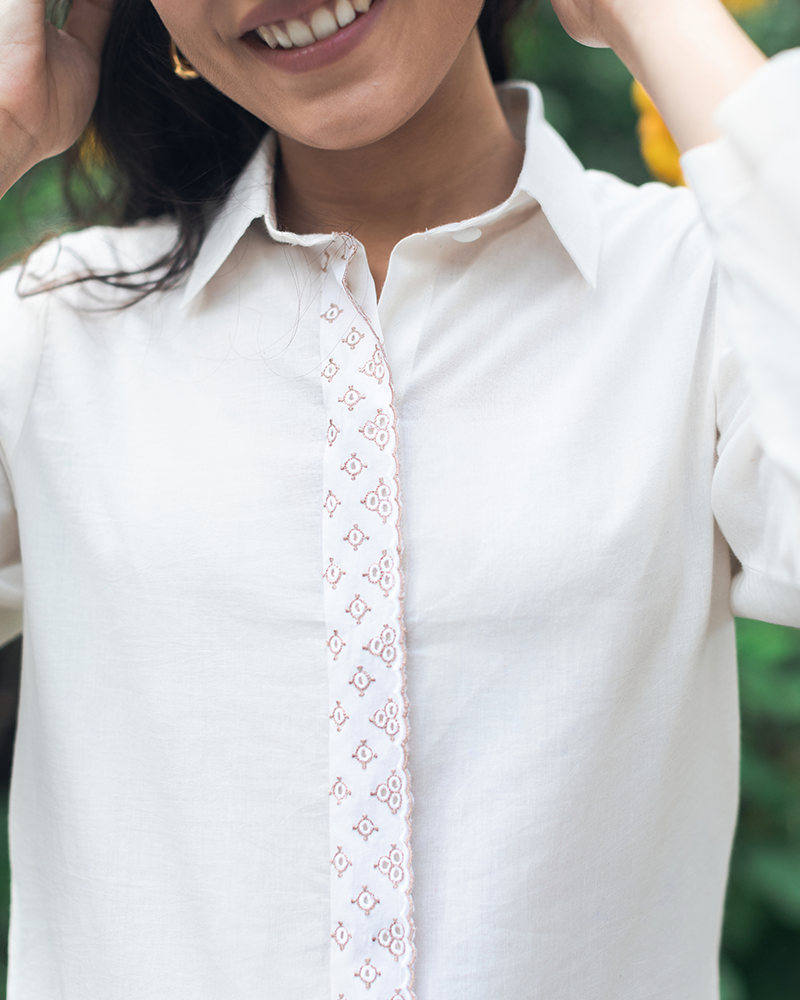 Organic Cotton Shirt with Embroidered Flap