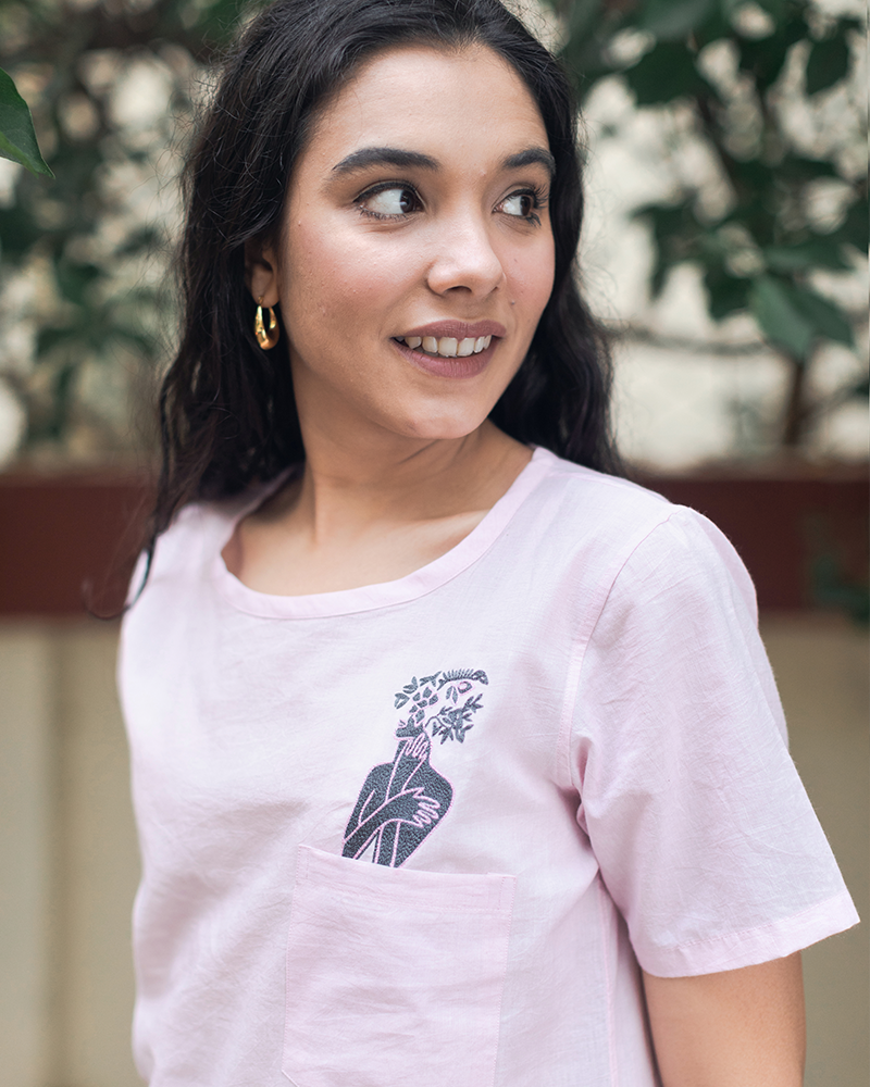 Peekabo Grow Your Mind Pink Organic Cotton Top