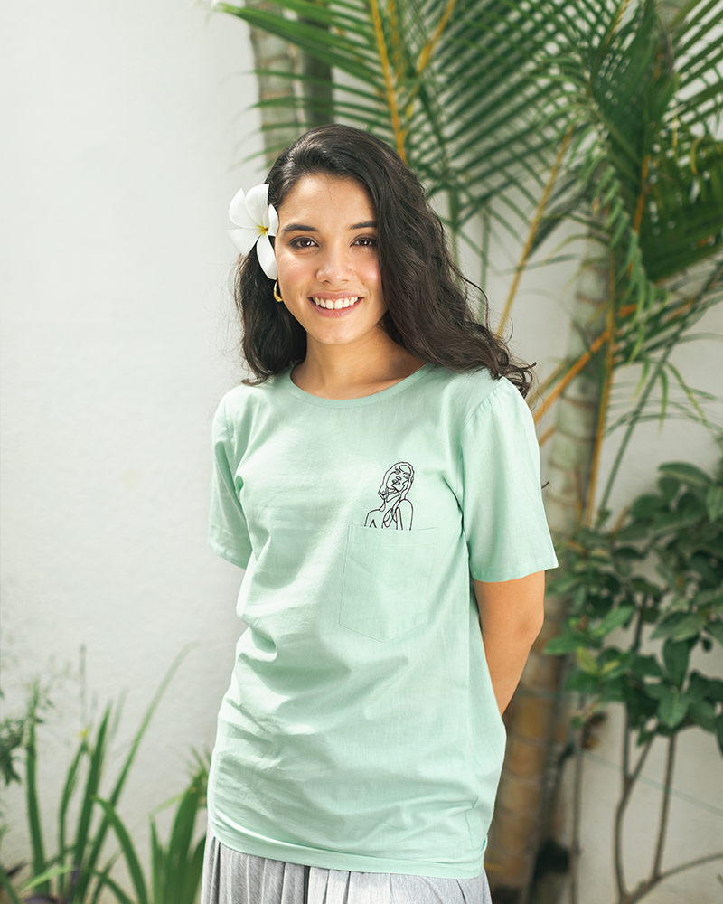 Peekabo Lady in Green Organic Cotton Top