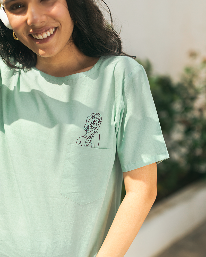 Peekabo Lady in Green Organic Cotton Top