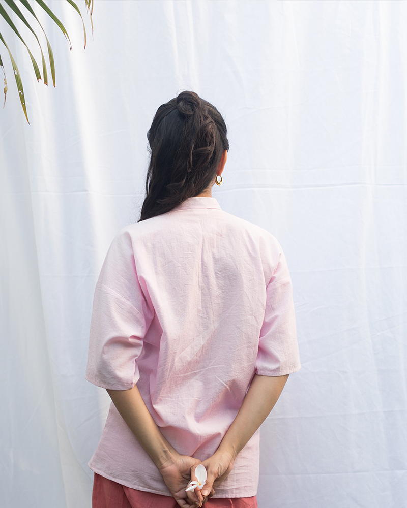 Pink Organic Cotton Shirt With Yoke Embroidery